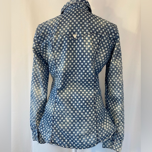 Guess Polka Dot Pearl Snap Button Front Denim Shirt SM Coastal Cowgirl Western - Picture 5 of 16